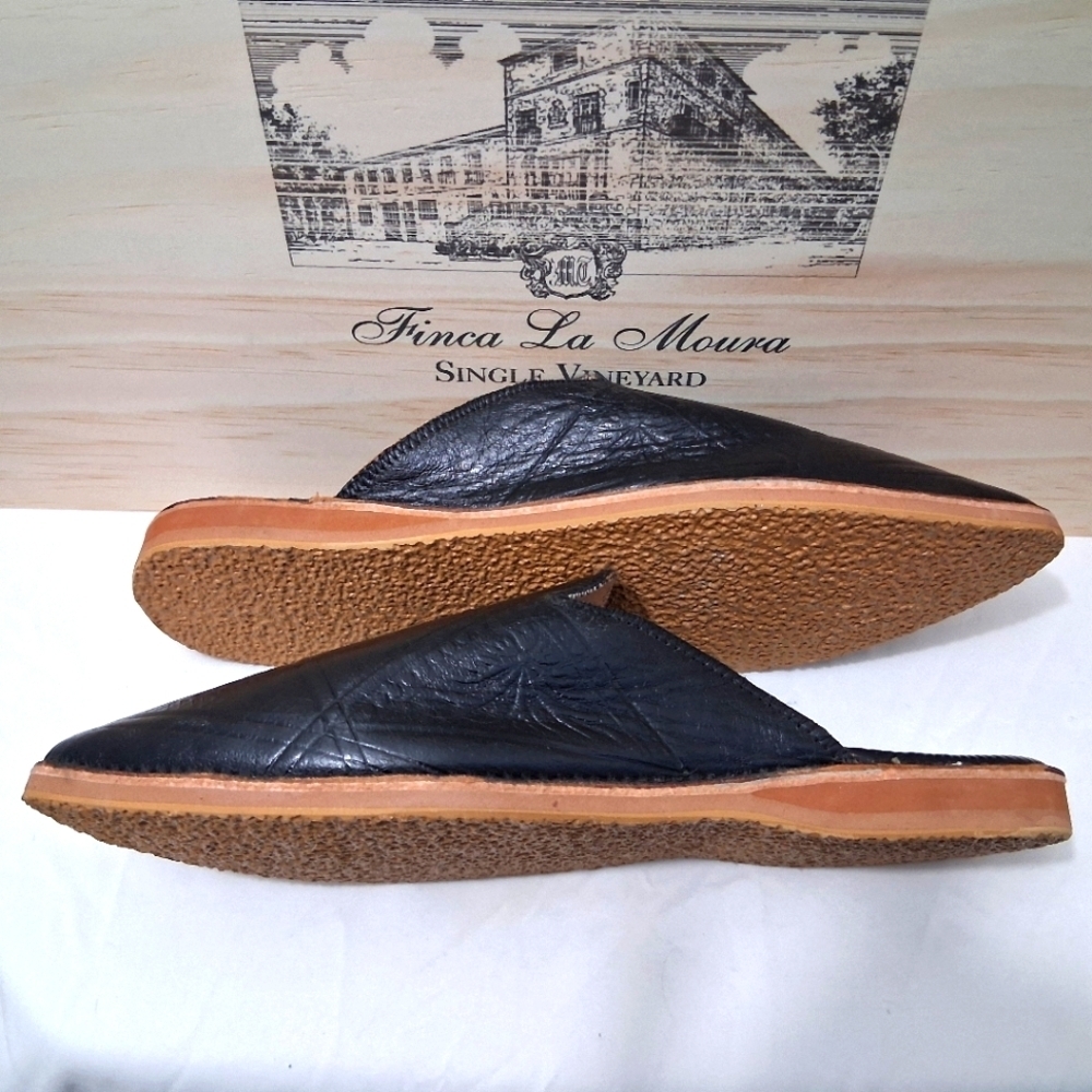 Hamsa Slippers Black Leather Embossed Slides Pointed Toe EU 42 US 11 - Picture 12 of 14